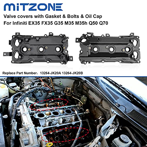 MITZONE Engine Valve Covers with Gaskte and Bolts Compatible with 2008-2018 Nissan 350Z Infiniti G35 Ex35 M35 M35H FX35 Q70 Q50 VQ35HR 3.5L Repalce # 13264-Jk20A 13264-Jk20B - Image 2