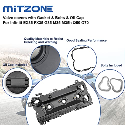 MITZONE Engine Valve Covers with Gaskte and Bolts Compatible with 2008-2018 Nissan 350Z Infiniti G35 Ex35 M35 M35H FX35 Q70 Q50 VQ35HR 3.5L Repalce # 13264-Jk20A 13264-Jk20B - Image 5