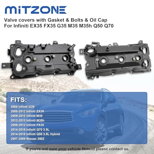 MITZONE Engine Valve Covers with Gaskte and Bolts Compatible with 2008-2018 Nissan 350Z Infiniti G35 Ex35 M35 M35H FX35 Q70 Q50 VQ35HR 3.5L Repalce # 13264-Jk20A 13264-Jk20B - Image 3