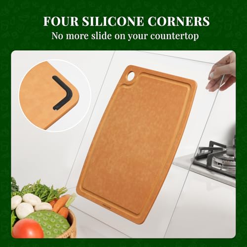 Kikcoin Wood Cutting Board, Cutting Boards for Kitchen Dishwasher Safe Non-slip Chopping Board with Juice Groove, Wood Fiber Composite Cutting Board with Hanging Hole, 14.6"*10.8" - Image 5