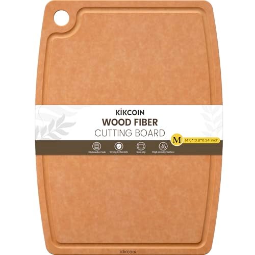 Kikcoin Wood Cutting Board, Cutting Boards for Kitchen Dishwasher Safe Non-slip Chopping Board with Juice Groove, Wood Fiber Composite Cutting Board with Hanging Hole, 14.6"*10.8" - Image 1