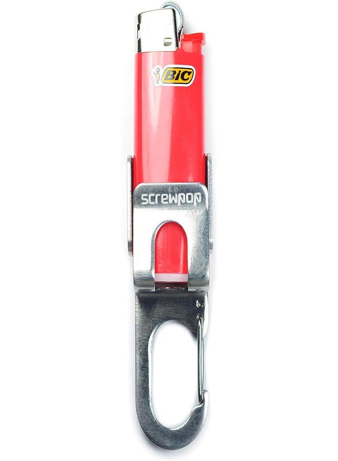 Screwpop Bic Standard Full-Size Lighter Holder Keychain Multi Tool with Carabiner Clip and Bottle Opener Stainless Steel Construction (Lighter Not Included) - Image 1