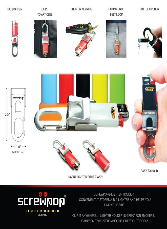 Screwpop Bic Standard Full-Size Lighter Holder Keychain Multi Tool with Carabiner Clip and Bottle Opener Stainless Steel Construction (Lighter Not Included) - Image 2