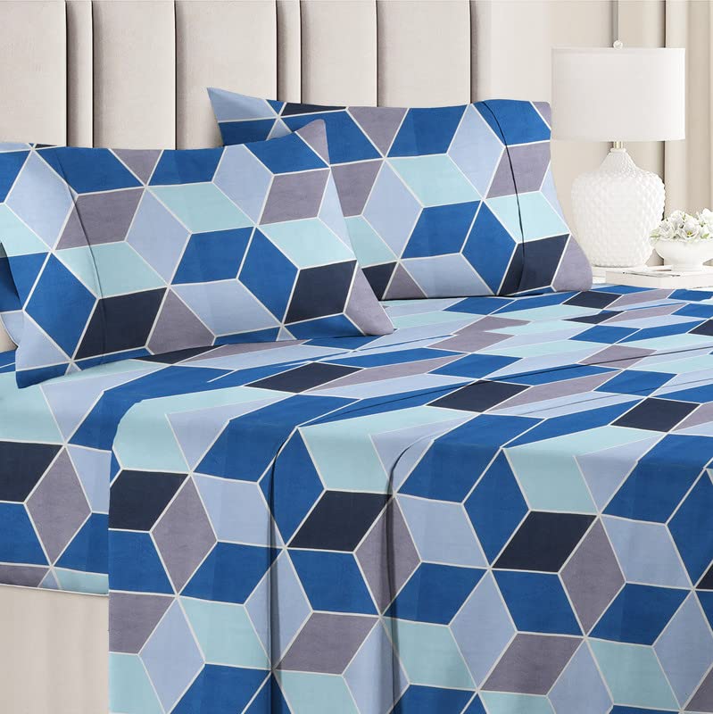 Luxury Trends Luxury Trends Cotton 180 TC Printed Bedsheet for Double Bed with 2 Pillow Covers for Summer Breathable Soft Wrinklefree Soft Touch Skin Friendly 90x90 Inches Blue Grey  - Image 1
