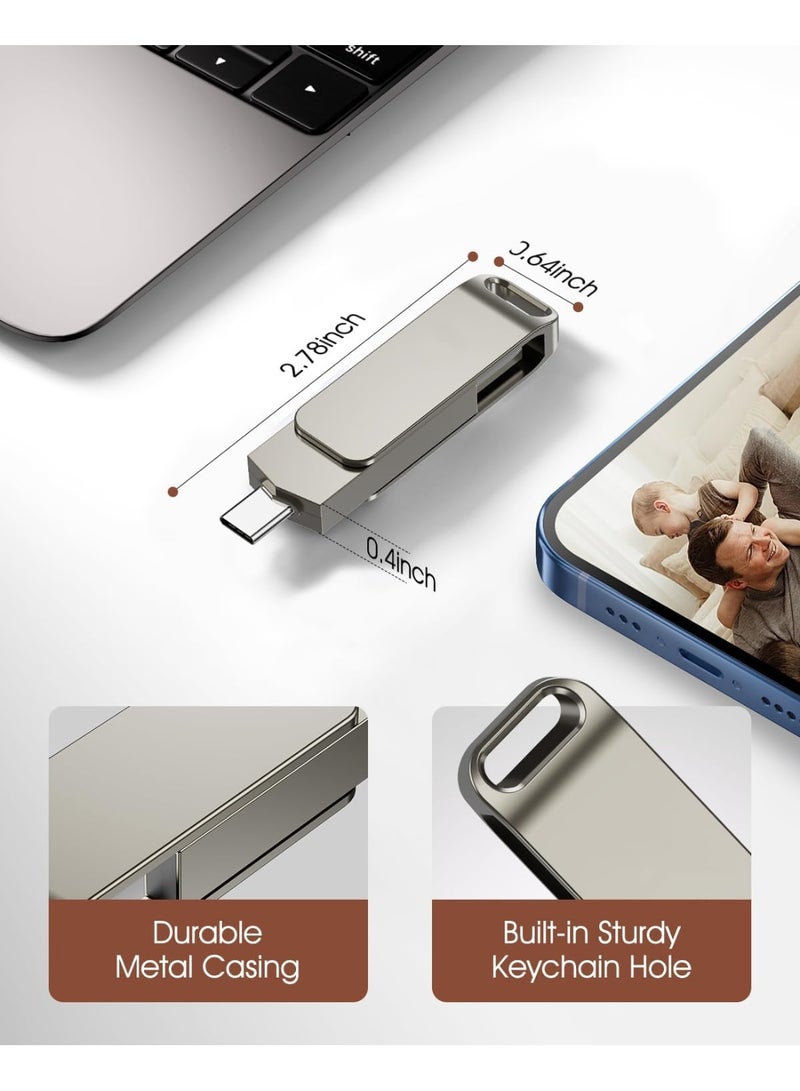 M.A&F's ذاكرة فلاش USB-C سعة 64 جيجابايت، ذاكرة مزدوجة المنفذ USB 3.1 OTG، نقل بيانات سريع يصل إلى 100 ميجابايت في الثانية، تصميم معدني أنيق، سلسلة مفاتيح محمولة، متوافقة مع أجهزة أندرويد و iOS - Image 4