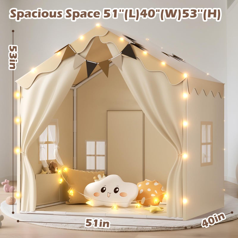 EagleStone 2-in-1 Kids Tent,Large Play Tent with Padded Mat and Lights,Kids Playhouse with 2 Doors & 4 Windows,2 Large Side Pockets,Indoor Outdoor Kid Play Tent for Toddlers,53" x40" x 51" - Image 3