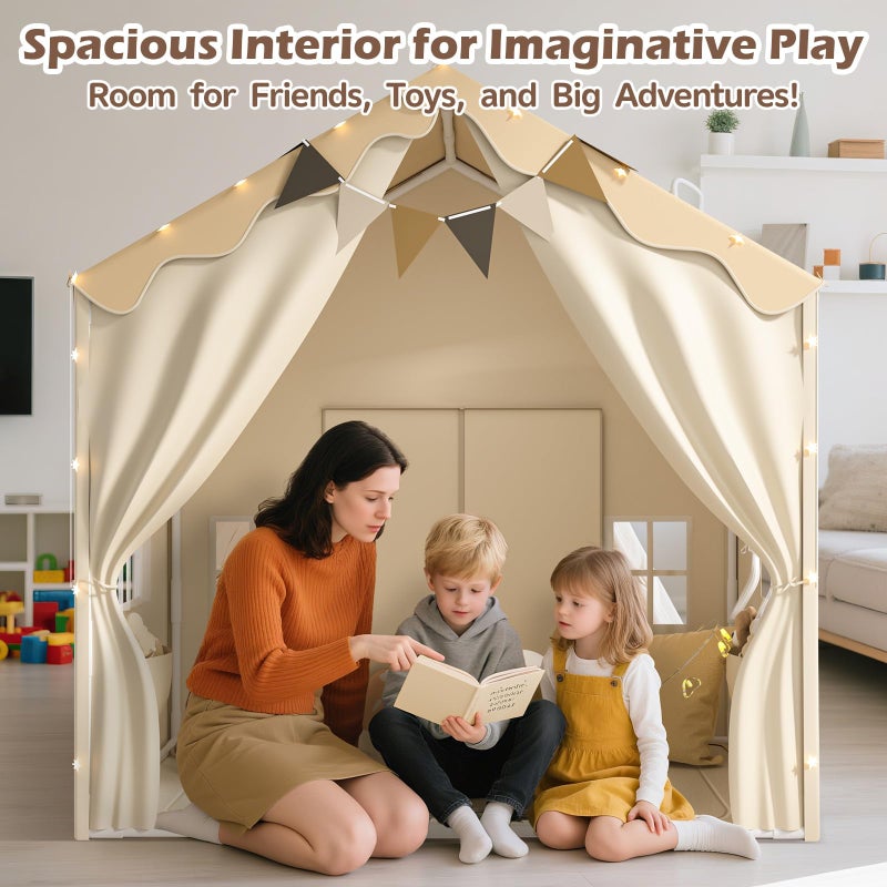 EagleStone 2-in-1 Kids Tent,Large Play Tent with Padded Mat and Lights,Kids Playhouse with 2 Doors & 4 Windows,2 Large Side Pockets,Indoor Outdoor Kid Play Tent for Toddlers,53" x40" x 51" - Image 4
