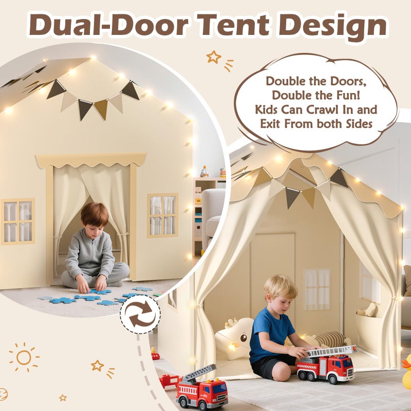 EagleStone 2-in-1 Kids Tent,Large Play Tent with Padded Mat and Lights,Kids Playhouse with 2 Doors & 4 Windows,2 Large Side Pockets,Indoor Outdoor Kid Play Tent for Toddlers,53" x40" x 51" - Image 2