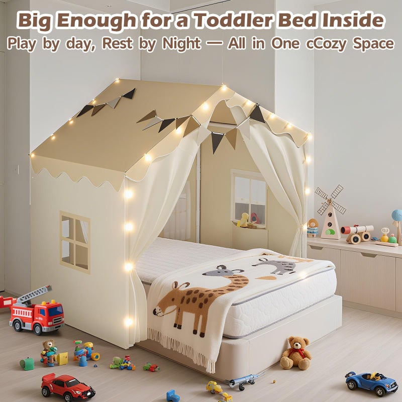EagleStone 2-in-1 Kids Tent,Large Play Tent with Padded Mat and Lights,Kids Playhouse with 2 Doors & 4 Windows,2 Large Side Pockets,Indoor Outdoor Kid Play Tent for Toddlers,53" x40" x 51" - Image 5