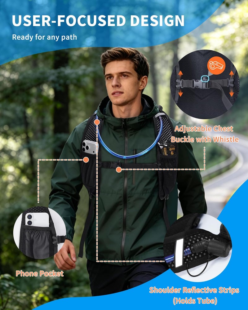 Blue Quartz Hydration Backpack with 2L Water Bladder, 18L Hiking Backpack for Women Men, Lightweight Water Pack with Phone Pocket for Quick Access, Hydration Pack for Cycling, Running, Biking - Image 3