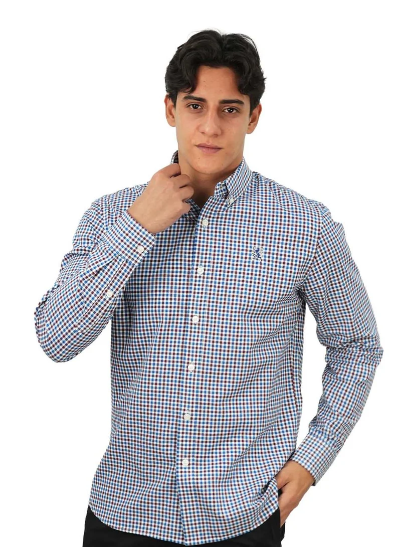 Men's Cotton Oxford Shirt - Small Lion Embroidery, Slim Fit, Full Button