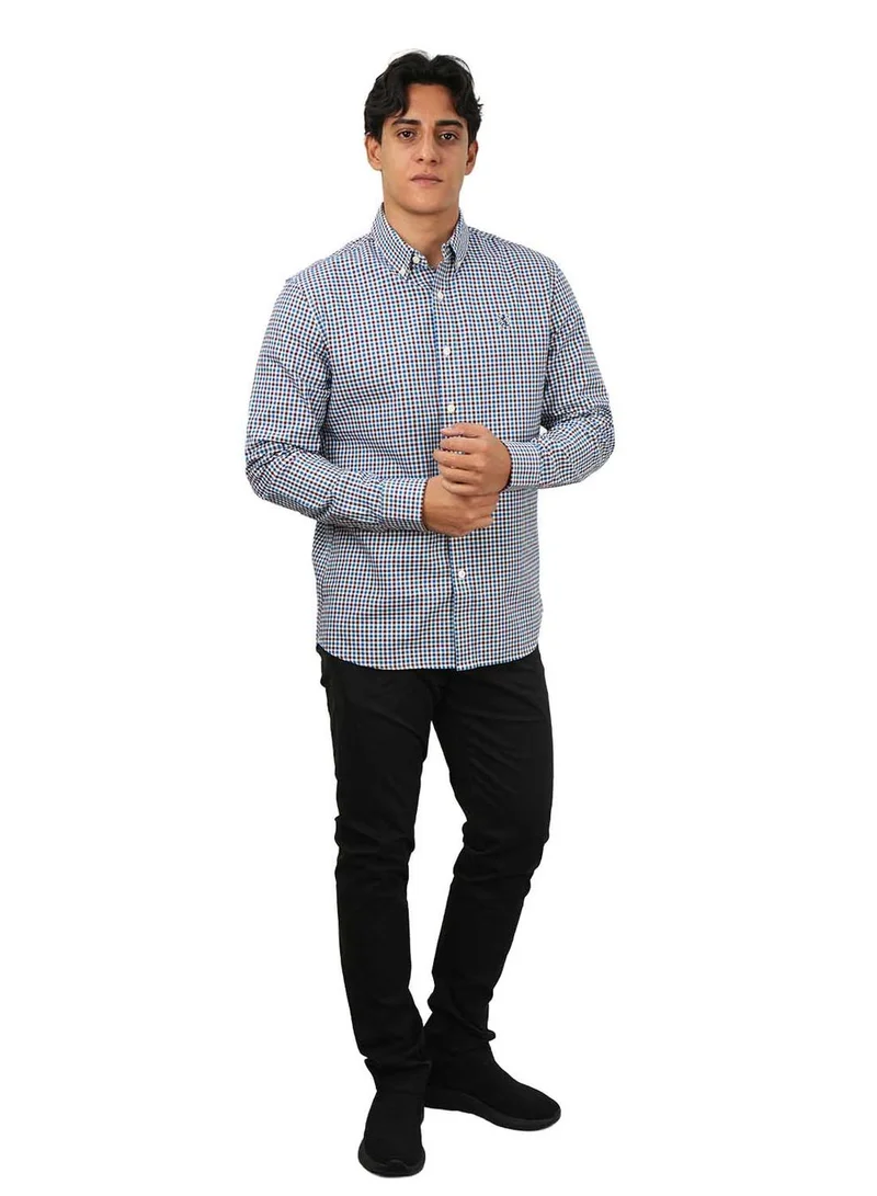 جيوردانو قميص أكسفورد قطني رجالي بتطريز أسد صغير، قصة ضيقة، بأزرار كاملة