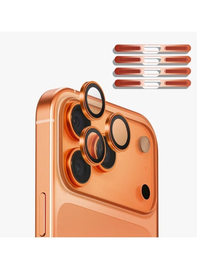 Premium 7-Piece Camera Lens Protector & Anti-Dust Mesh Kit for Apple iPhone 17 Pro Max | 3x Orange Lens Cover Rings + 4x Speaker Dust Net Stickers - Image 1