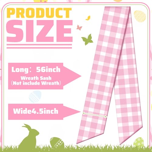 CraftyDream Wreath Sash for Front Door Wreath Satin Sash Blank Sashes Embroidery Monogram Yard Doorway Indoor Outdoor Wall Ribbon Bow Home Decor(Pink, White,Spring Buffalo Plaid) - Image 3