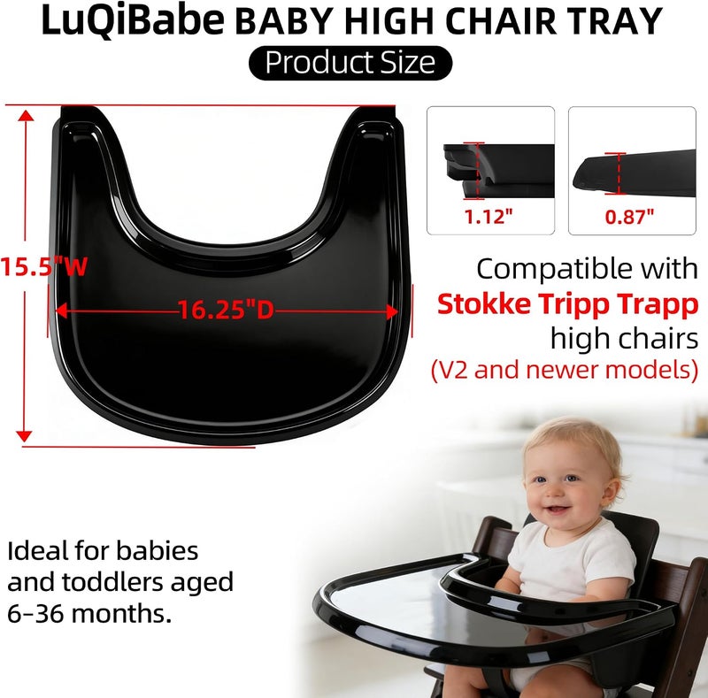 LuQiBabe Baby High Chair Tray Compatible with Stokke Tripp Trapp V2+, Replacement Tray for Stokke High Chair, Smooth Surface & Strong Suction, BPA-Free & Dishwasher Safe, Toddlers 6–36 Months - Black - Image 2