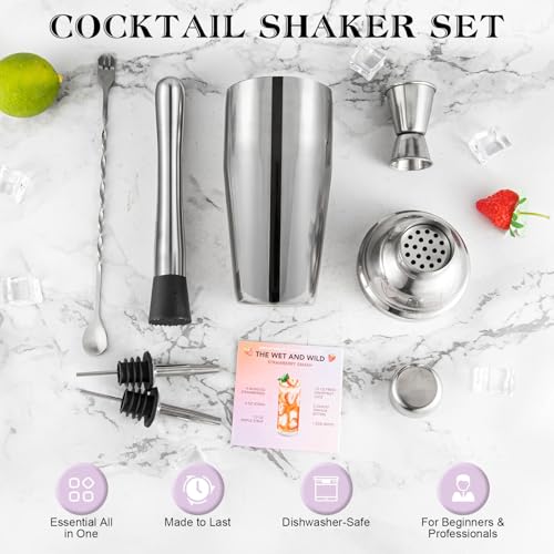 Semderm Cocktail Shaker Set, 6-Piece Mixology Bartender Kit Premium Shakers Bartending: Martini Shaker Jigger Mixing Spoon Muddler 2 Pourers Bar Tools Set with Built-in Bartender Strainer for Drink Shaker - Image 3