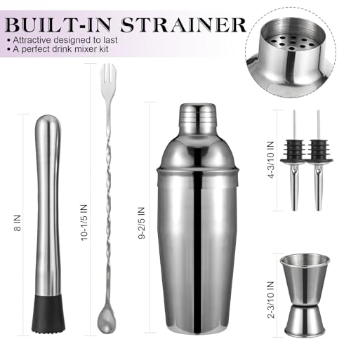 Semderm Cocktail Shaker Set, 6-Piece Mixology Bartender Kit Premium Shakers Bartending: Martini Shaker Jigger Mixing Spoon Muddler 2 Pourers Bar Tools Set with Built-in Bartender Strainer for Drink Shaker - Image 5
