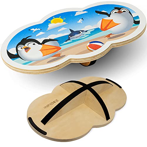 INFIDEZ 360 Degree Rotation Cute Penguin Wooden Balance Board Kids With Crossed Base, Balance Wobble Board For Balance, Balance Board Toddler Supporter, Balance Boards for Stability and Core Training - Image 1