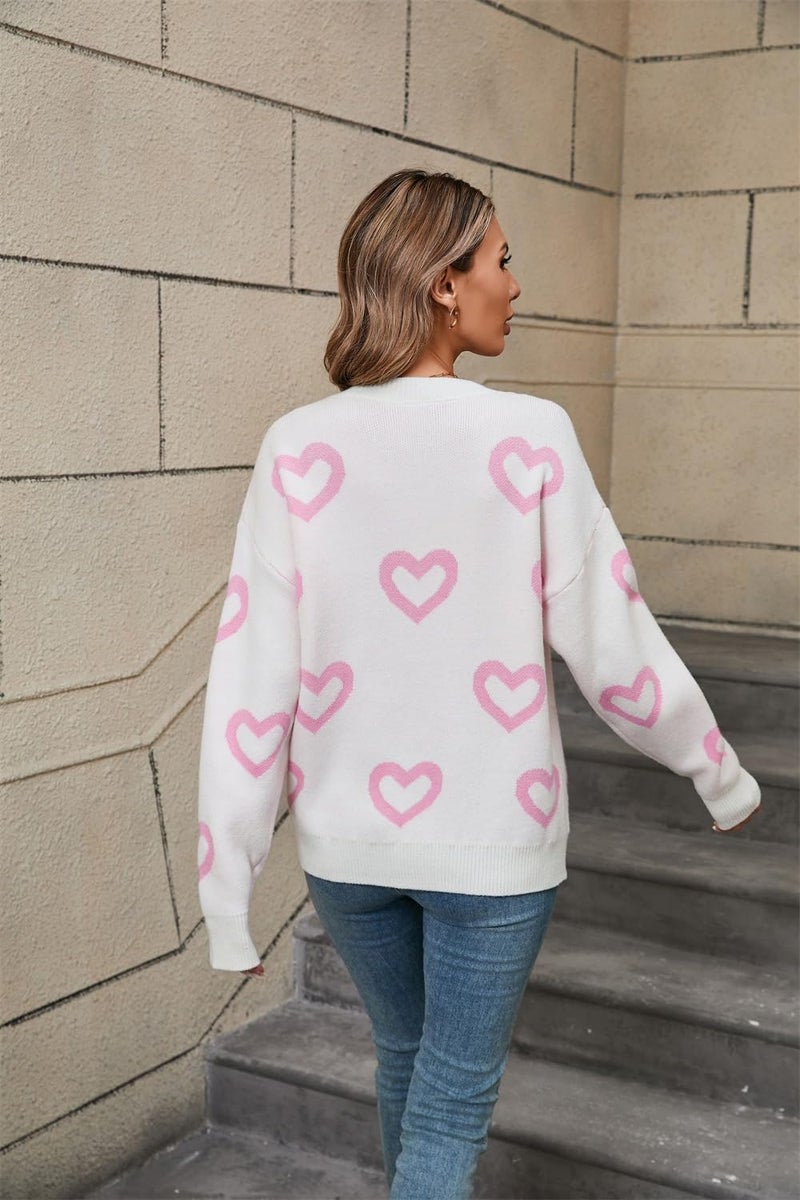 TYHOTULY Womens Valentines Sweater Cute Heart Graphic Color Block Knitted Pullover Y2k Oversized Tops 2026 Trendy Outfit (a White,Medium) - Image 5