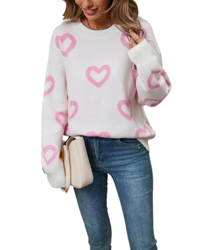 TYHOTULY Womens Valentines Sweater Cute Heart Graphic Color Block Knitted Pullover Y2k Oversized Tops 2026 Trendy Outfit (a White,Medium) - Image 1