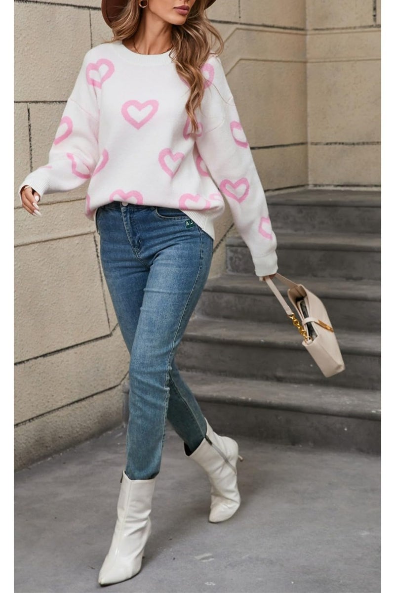TYHOTULY Womens Valentines Sweater Cute Heart Graphic Color Block Knitted Pullover Y2k Oversized Tops 2026 Trendy Outfit (a White,Medium) - Image 4