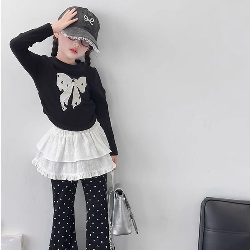 Girls' Autumn Long-Sleeved T-Shirt Children'S Early Autumn Top Western Style Bow Base Shirt T Blood - Image 3