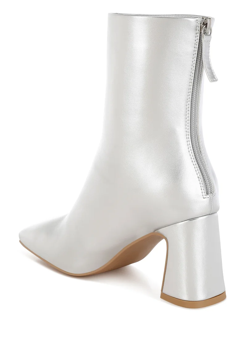 London Rag Square Toe Metallic Ankle Boots in Silver