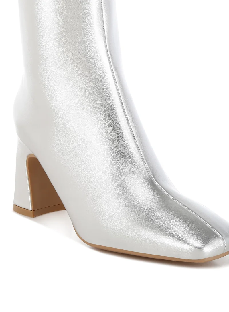 London Rag Square Toe Metallic Ankle Boots in Silver