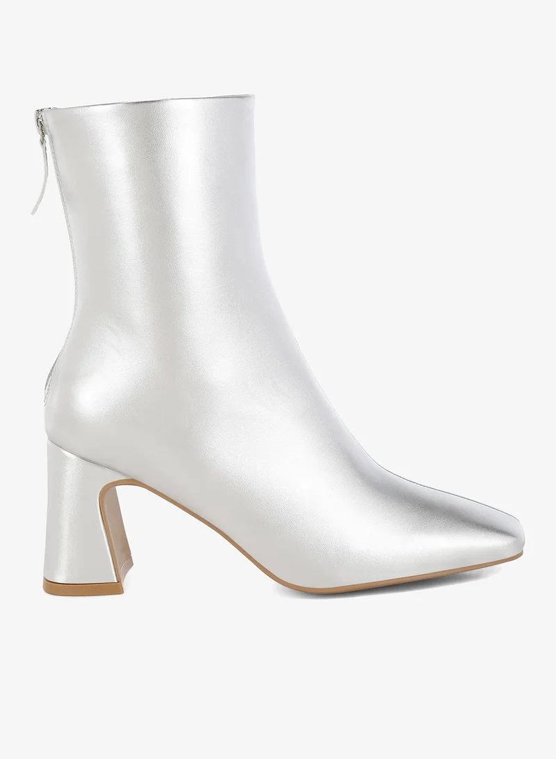 London Rag Square Toe Metallic Ankle Boots in Silver
