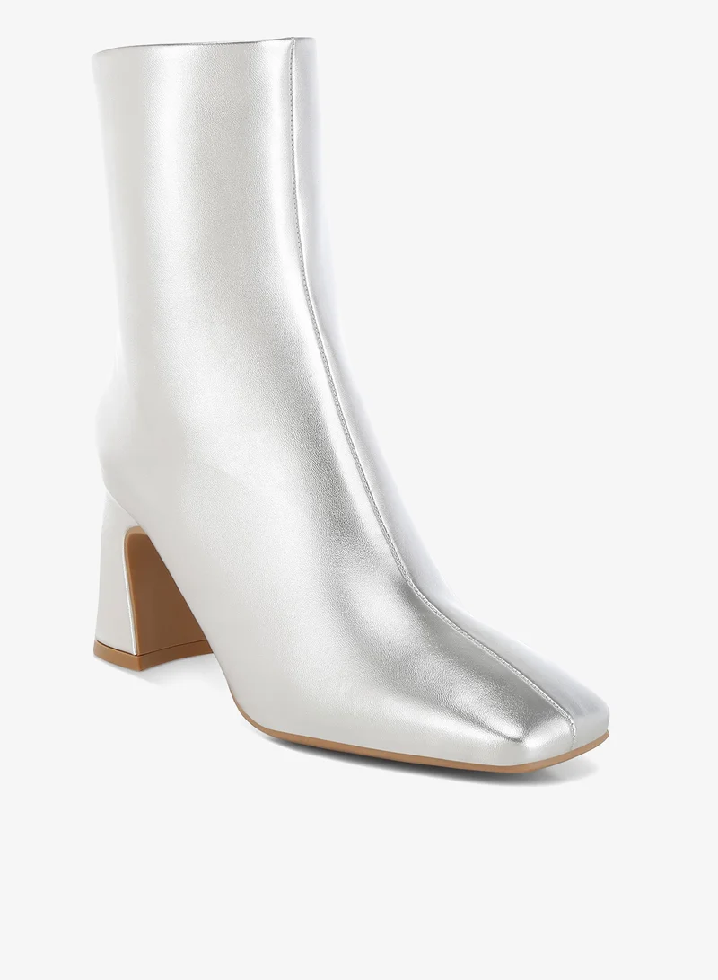 London Rag Square Toe Metallic Ankle Boots in Silver