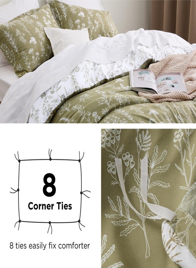 Bedsure Twin/Twin XL Duvet Cover - Reversible Olive Green Duvet Cover Set with Zipper Closure, 2 Pieces Cute Floral Patterned Bedding Set with 8 Corner Ties and 1 Pillow Sham - Image 5