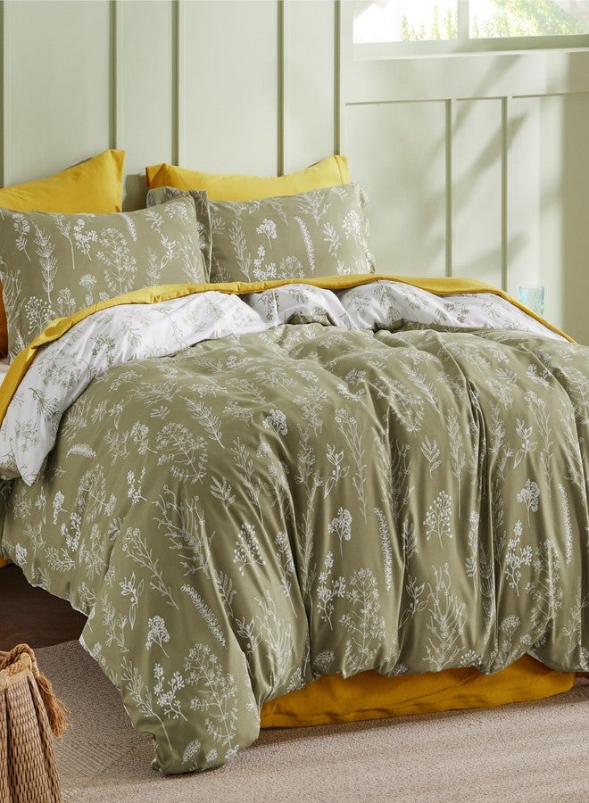 Bedsure Twin/Twin XL Duvet Cover - Reversible Olive Green Duvet Cover Set with Zipper Closure, 2 Pieces Cute Floral Patterned Bedding Set with 8 Corner Ties and 1 Pillow Sham - Image 2