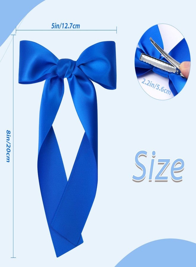 NCMAMA 2Pcs Long Ribbon Hair Bows for Girls Hair Clip Silk Hair Bow Ribbon Hair Accessories for Baby Toddlers Infant Teens Kids (Blue) - Image 3