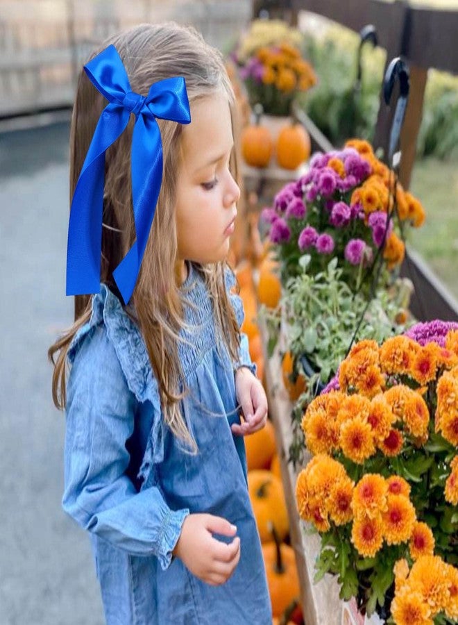 NCMAMA 2Pcs Long Ribbon Hair Bows for Girls Hair Clip Silk Hair Bow Ribbon Hair Accessories for Baby Toddlers Infant Teens Kids (Blue) - Image 4