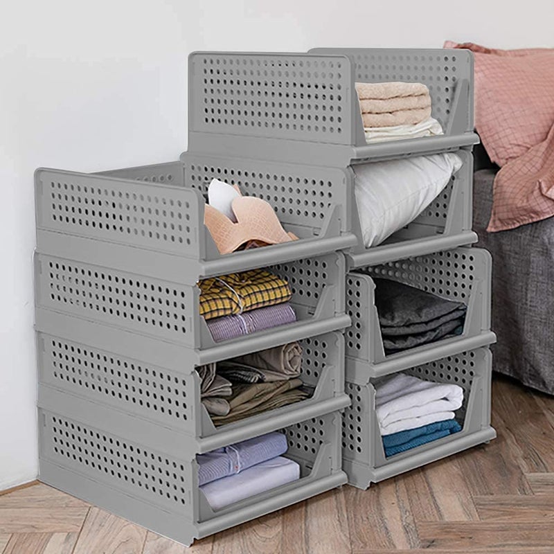 Rylan Clothes Organizer for Wardrobe Cupboard Organizer for Clothes Foldable and Stackable Closet Organizer Drawer Organizer for Clothes Multi Purpose Plastic Shirts Tops Grey Pack of 4 - Image 2