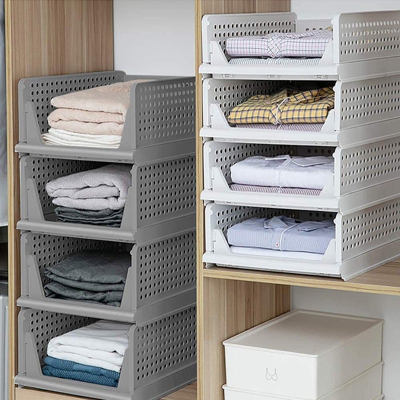 Rylan Clothes Organizer for Wardrobe Cupboard Organizer for Clothes Foldable and Stackable Closet Organizer Drawer Organizer for Clothes Multi Purpose Plastic Shirts Tops Grey Pack of 4 - Image 4
