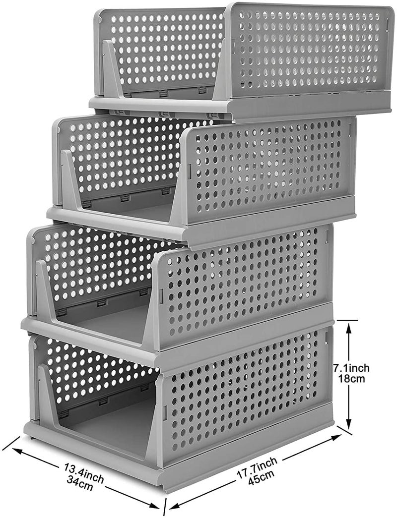 Rylan Clothes Organizer for Wardrobe Cupboard Organizer for Clothes Foldable and Stackable Closet Organizer Drawer Organizer for Clothes Multi Purpose Plastic Shirts Tops Grey Pack of 4 - Image 3