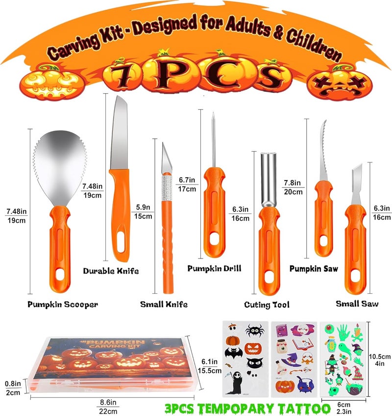 ZYSUN Pumpkin Carving Kit,Halloween Decorations Stainless Steel Pumpkin Carving Tools,Pumpkin Carving Kit for Kids Adults,Carver Tool with Box and Temporary Tattoo,Family DIY Carving Pumpkins Gift - Image 3