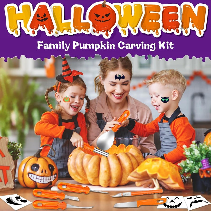 ZYSUN Pumpkin Carving Kit,Halloween Decorations Stainless Steel Pumpkin Carving Tools,Pumpkin Carving Kit for Kids Adults,Carver Tool with Box and Temporary Tattoo,Family DIY Carving Pumpkins Gift - Image 2