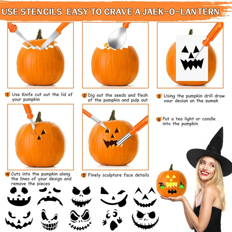 ZYSUN Pumpkin Carving Kit,Halloween Decorations Stainless Steel Pumpkin Carving Tools,Pumpkin Carving Kit for Kids Adults,Carver Tool with Box and Temporary Tattoo,Family DIY Carving Pumpkins Gift - Image 5