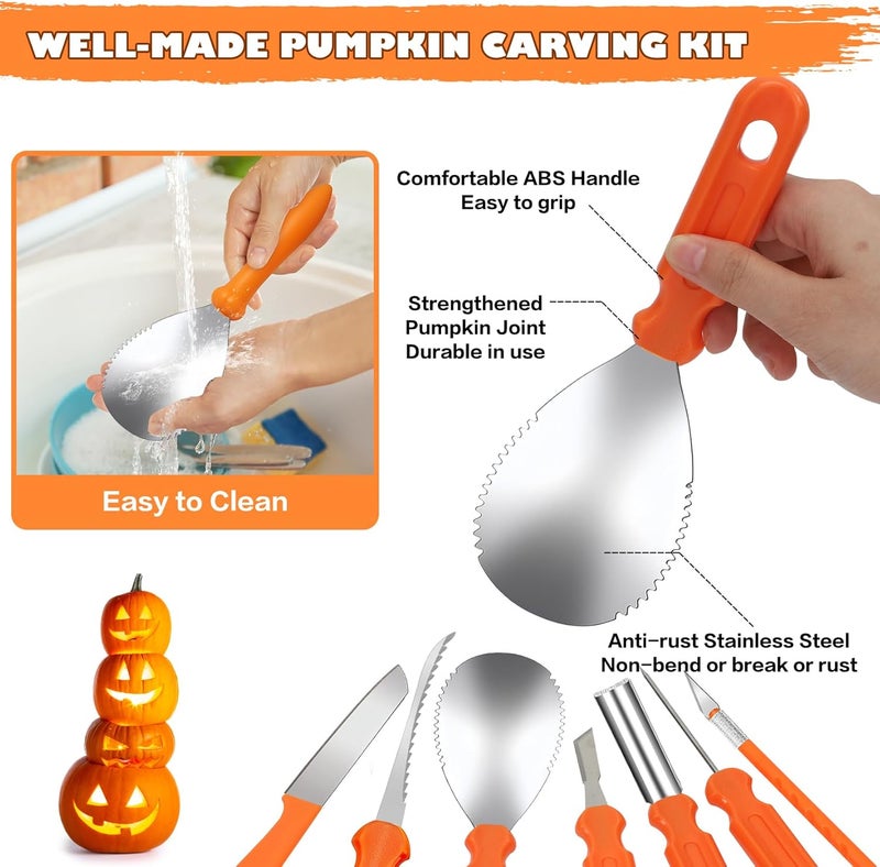ZYSUN Pumpkin Carving Kit,Halloween Decorations Stainless Steel Pumpkin Carving Tools,Pumpkin Carving Kit for Kids Adults,Carver Tool with Box and Temporary Tattoo,Family DIY Carving Pumpkins Gift - Image 4