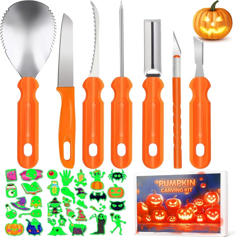ZYSUN Pumpkin Carving Kit,Halloween Decorations Stainless Steel Pumpkin Carving Tools,Pumpkin Carving Kit for Kids Adults,Carver Tool with Box and Temporary Tattoo,Family DIY Carving Pumpkins Gift - Image 1