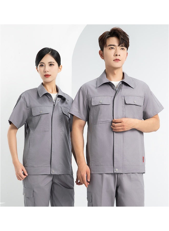 NIBEMINENT طقم زي عمل قصير الأكمام من القطن - بدلة عمل احترافية قابلة للتنفس للعمال في المصانع لأعمال الصيانة والتنظيف - Image 1