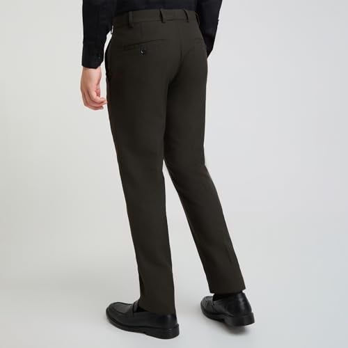 Raymond Men's Slim Fit Mid Rise Formal Trousers, Poly Viscose Blend, Solid Pattern, Flat Front | Dark Brown - Image 4