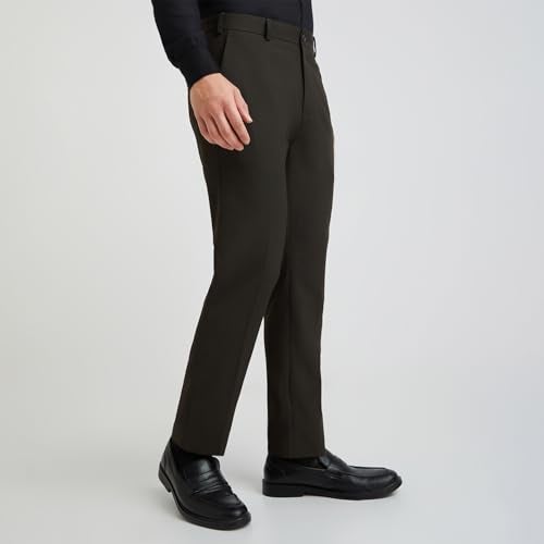 Raymond Men's Slim Fit Mid Rise Formal Trousers, Poly Viscose Blend, Solid Pattern, Flat Front | Dark Brown - Image 2