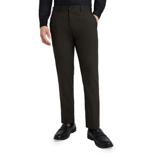 Raymond Men's Slim Fit Mid Rise Formal Trousers, Poly Viscose Blend, Solid Pattern, Flat Front | Dark Brown - Image 1