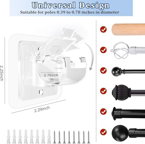 ELMVIA Plastic QARB No Drill Curtain Rod Brackets No Drilling Self Adhesive Curtain Rod Holder Hooks Nail Free Adjustable Curtain Rod Hooks Curtain Hangers (6PCS Transparent) - Image 2