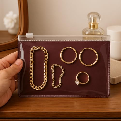 Nibbler Jewellery Organiser Pouch 25 Piece (21x13 cm), One Side Clear and Velvet from Inside Zip Lock Pouch Storage Care for Earring, Ring, Stone, Necklace Box (Clear Velvet-Transparent) (25 Pouch) - Image 3