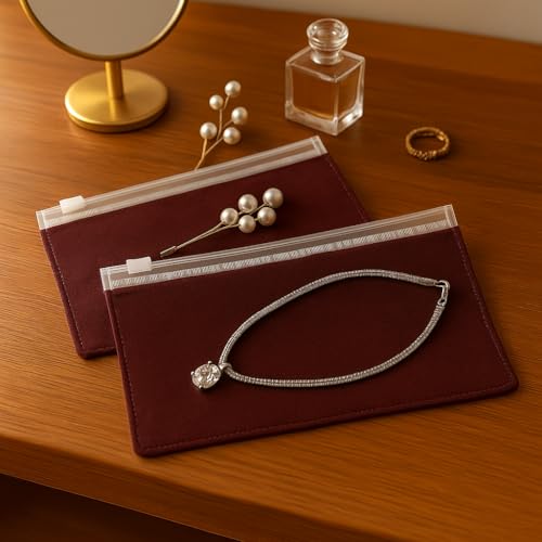 Nibbler Jewellery Organiser Pouch 25 Piece (21x13 cm), One Side Clear and Velvet from Inside Zip Lock Pouch Storage Care for Earring, Ring, Stone, Necklace Box (Clear Velvet-Transparent) (25 Pouch) - Image 1