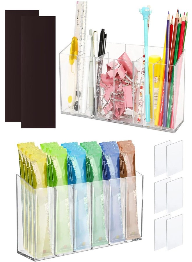 Vurlexat 2 PACK Drink Packet Organizer with Removable Divider & Compartment, Mountable Water Packet Organizers Container Storage with 6pcs Adhesive & 2 Magnetic Stickers for Powder Water Packets - Image 1